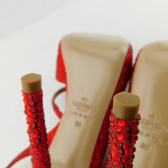 Unworn VALENTINO Ruby Red Crystal Platform Pumps 36 - Picture 9 of 9